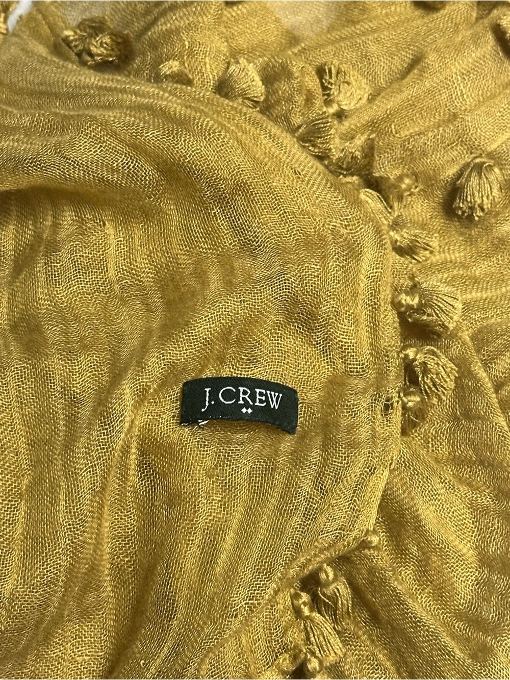 J. Crew Olive Mustard Pom-Trim Lightweight Wrap Scarf